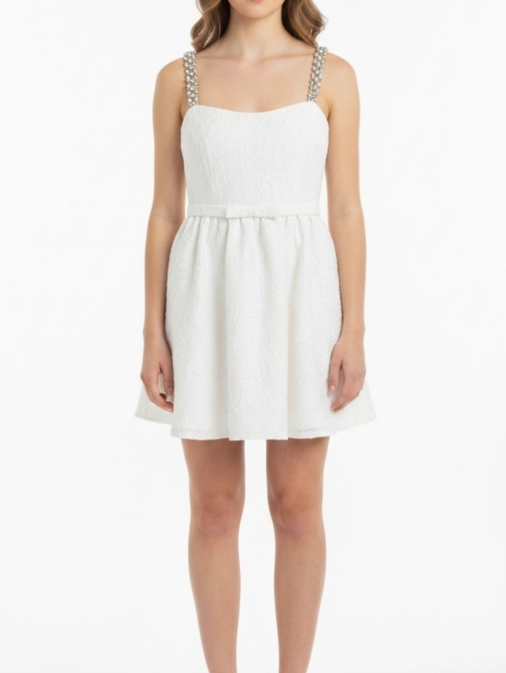 Sachin-Babi Women White Selena Dress Sz 4 Beaded Strap Floral Jacquard
